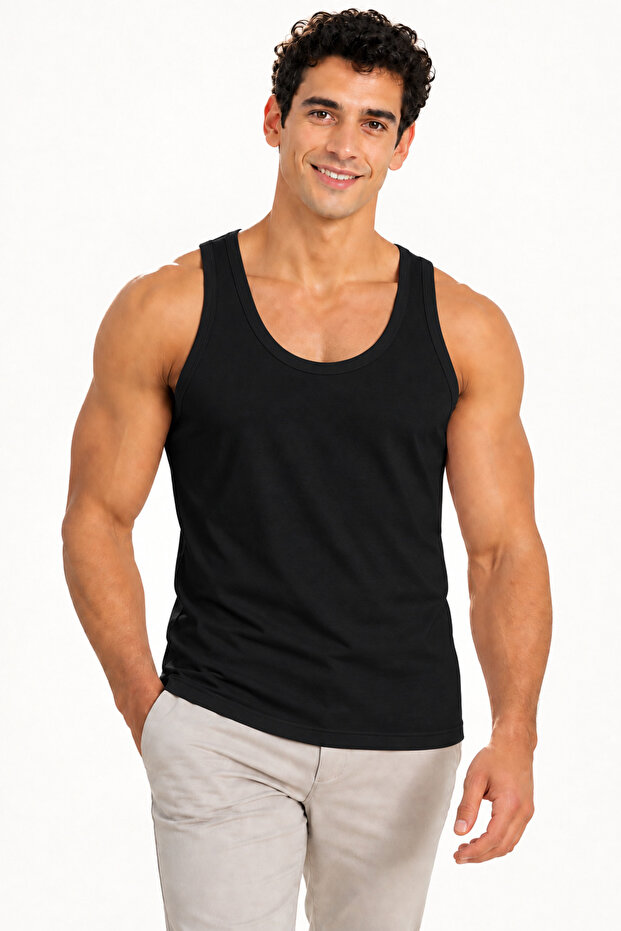 Men's Cotton Thick Strap U-Neck Comfortable Cut Daily Basic Sports Undershirt Anti-Sweat Breathable Underwear