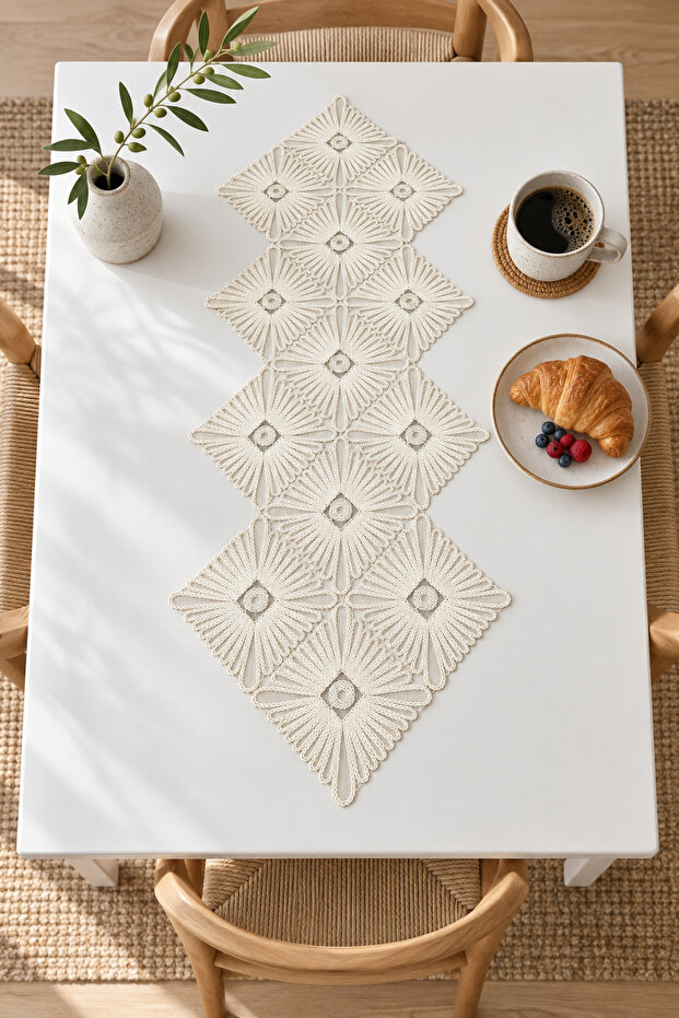 Lace Look Runner for Dining Table, Nightstand, Coffee Table, and Display Shelf – Suitable for Everyday Use and Guest Tables