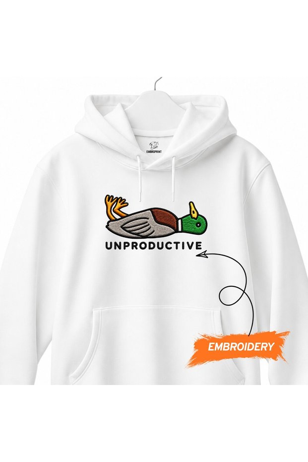 Un Productive Duck Funny Duck Embroidered Hooded Sweatshirt Unisex Hoodie