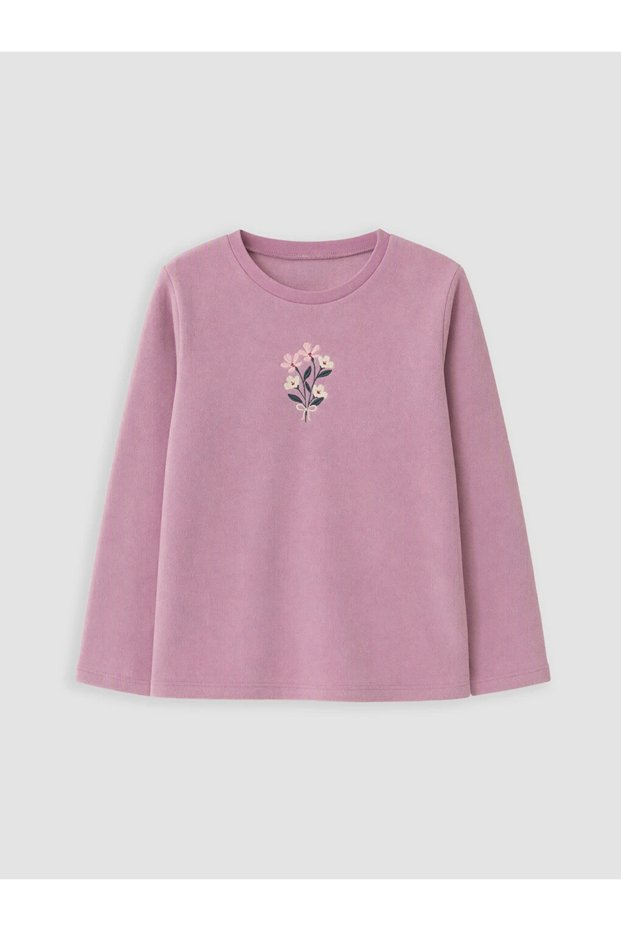 Lilac Embroidered Girls' Fleece Pajama Top