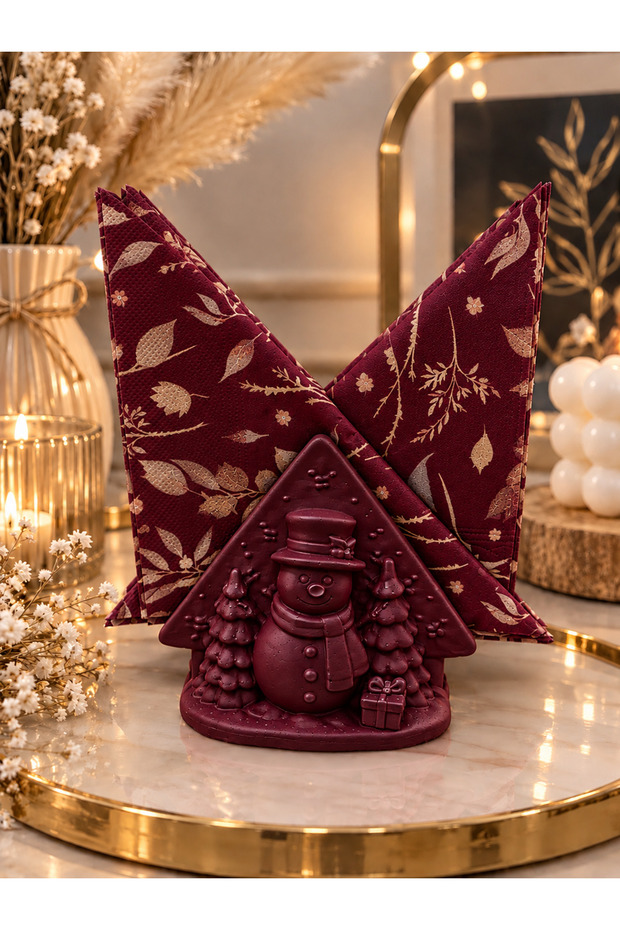 Snowman Model Napkin Holder Figurine (Burgundy)