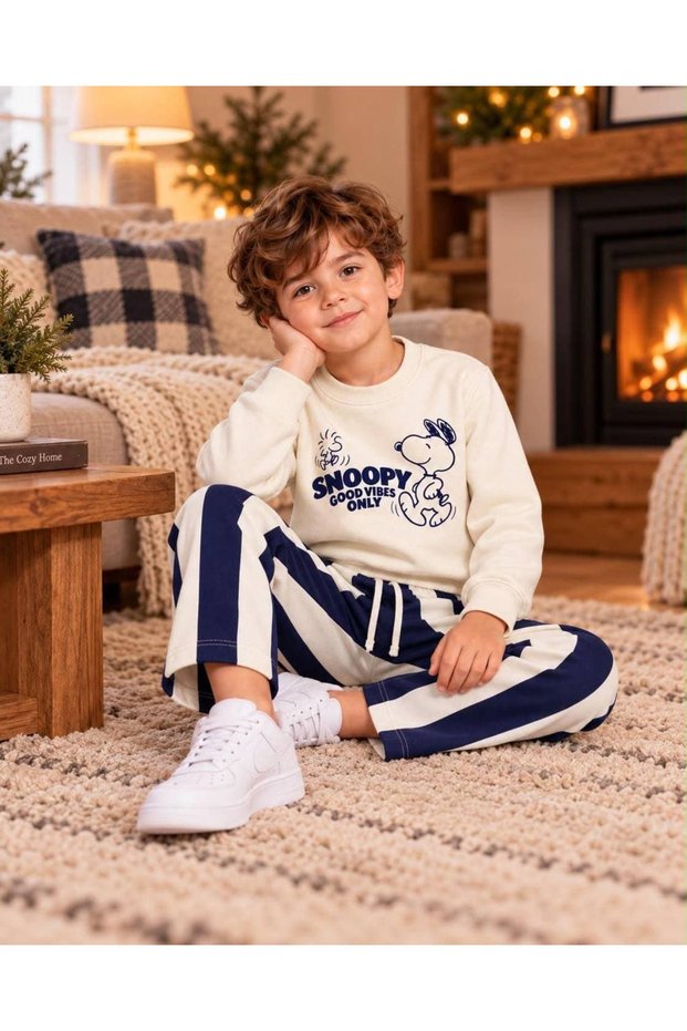 Girls' and Boys' 3-Ply Cotton Printed Sweatshirt and Striped Pants Set 2-8 Years