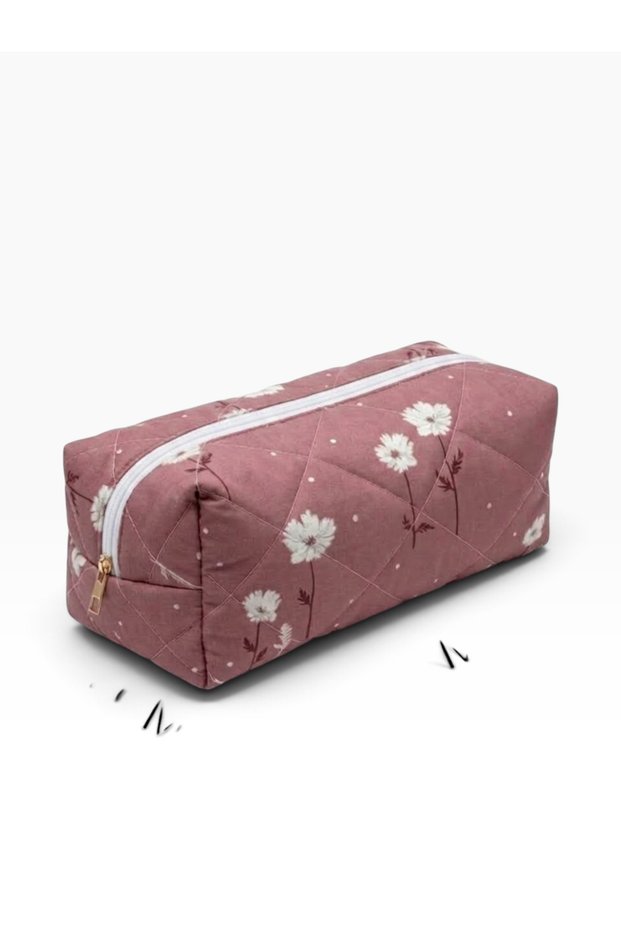 Floral Patterned Quilted Hair Styling Makeup Bag