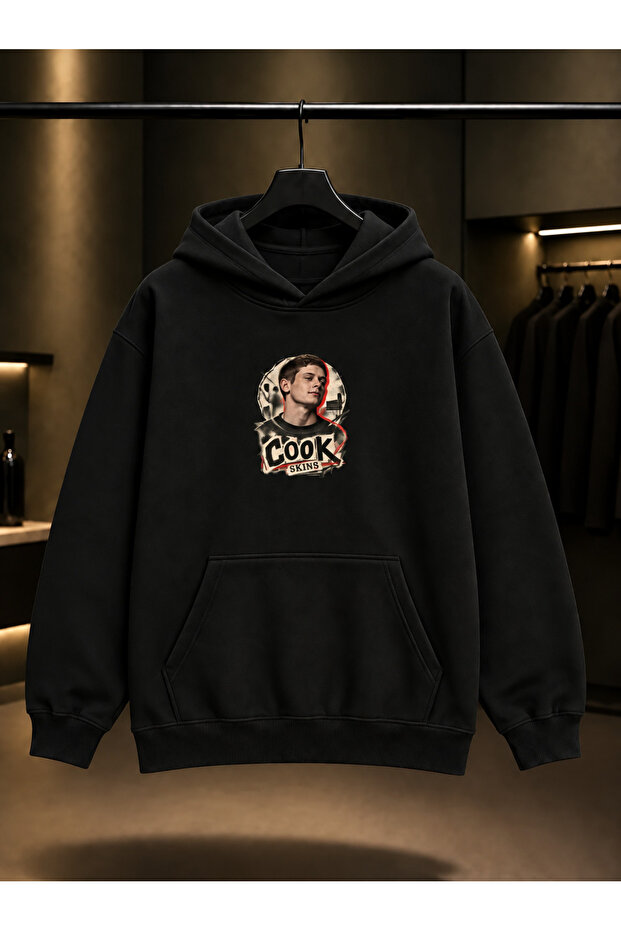 Skins Cook Printed Unisex 100% Cotton Black Hooded Sweatshirt