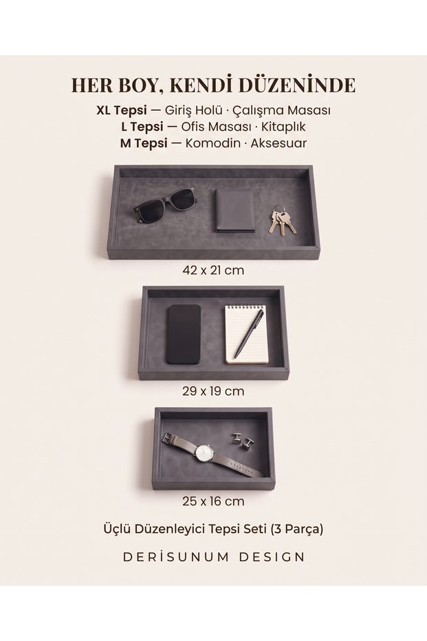 Handmade Premium 3-Piece Leather Tray Set - Coffee Table, Entryway, Bathroom, Makeup, Jewelry, and Presentation Tray