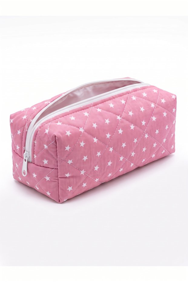 Pink Star Pattern Quilted Hair Styling Bag Makeup Bag