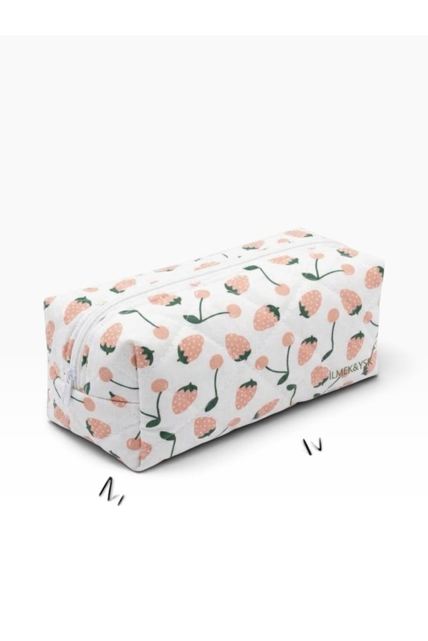 Strawberry Patterned Quilted Hair Straightener Bag Heat-Protective Tongs and Hair Dryer Organizer Bag
