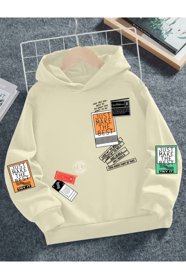 Hooded Just Make Piece Printed 100% Cotton 3 Yarn Large Size New Style Pocketless Men's Sweatshirt