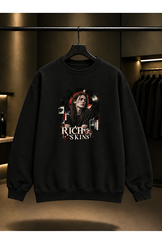 Skins Rich — Rich Printed Unisex 100% Cotton Black Crew Neck Sweatshirt