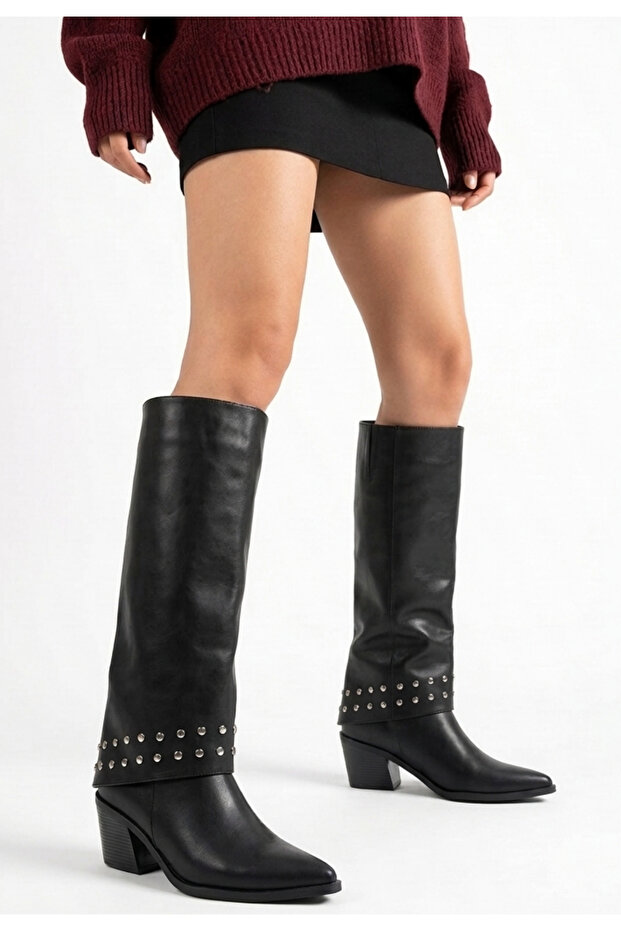 Noke Black Leather Heeled Slip-On Boots