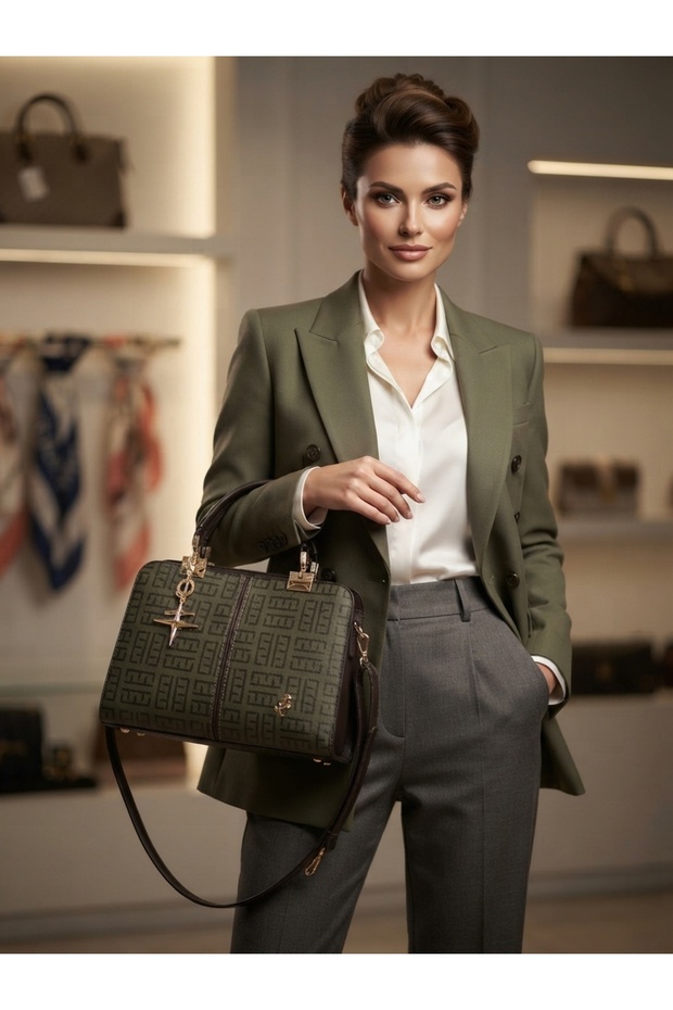 Very Stylish 7-Compartment Hand and Shoulder Bag with Star Charms (28/21 cm)