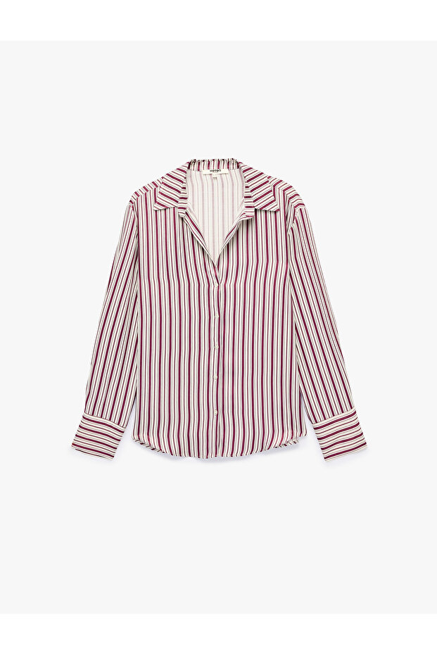 Classic Collar Buttoned Long Sleeve Striped Satin Shirt