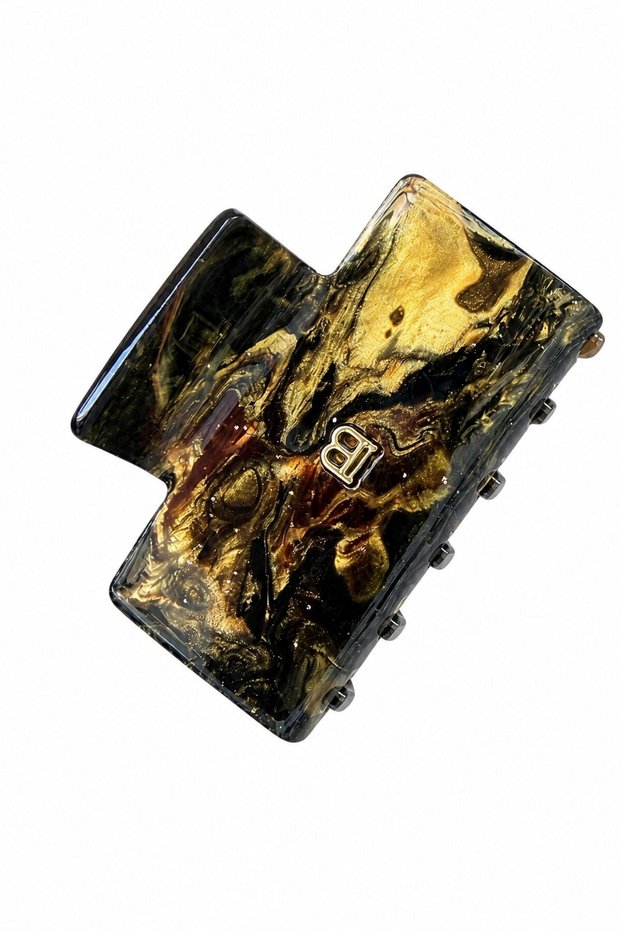 Pearlescent Bone Hair Clip (Brown) — Gold