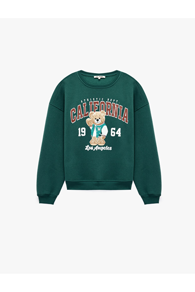 Comfortable Fit, Crew Neck, Long Sleeve, Teddy Bear Printed Sweatshirt