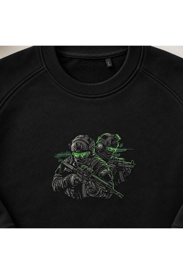 Special Forces Tactical Soldier Duo Embroidered Crewneck Sweatshirt Unisex