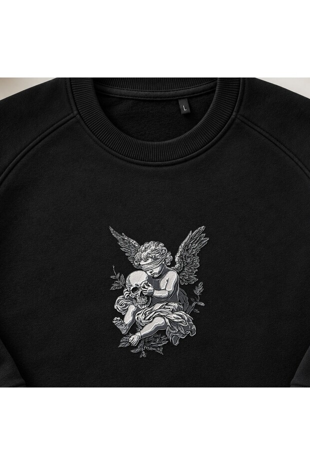 Skull Gothic Angel Embroidered Crew Neck Sweatshirt Unisex