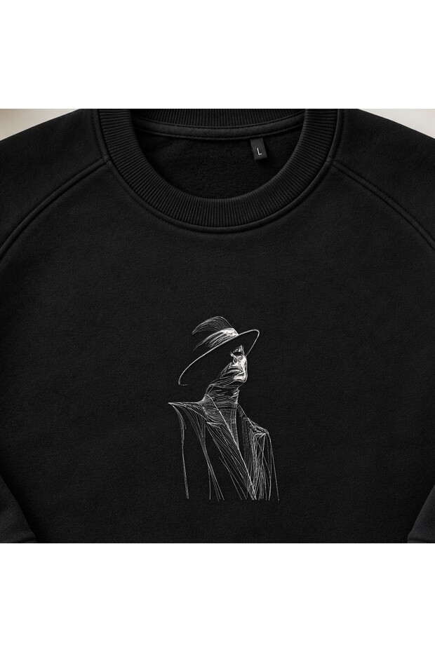 Fashion Drawing Elegant Women's Embroidered Crew Neck Sweatshirt Unisex
