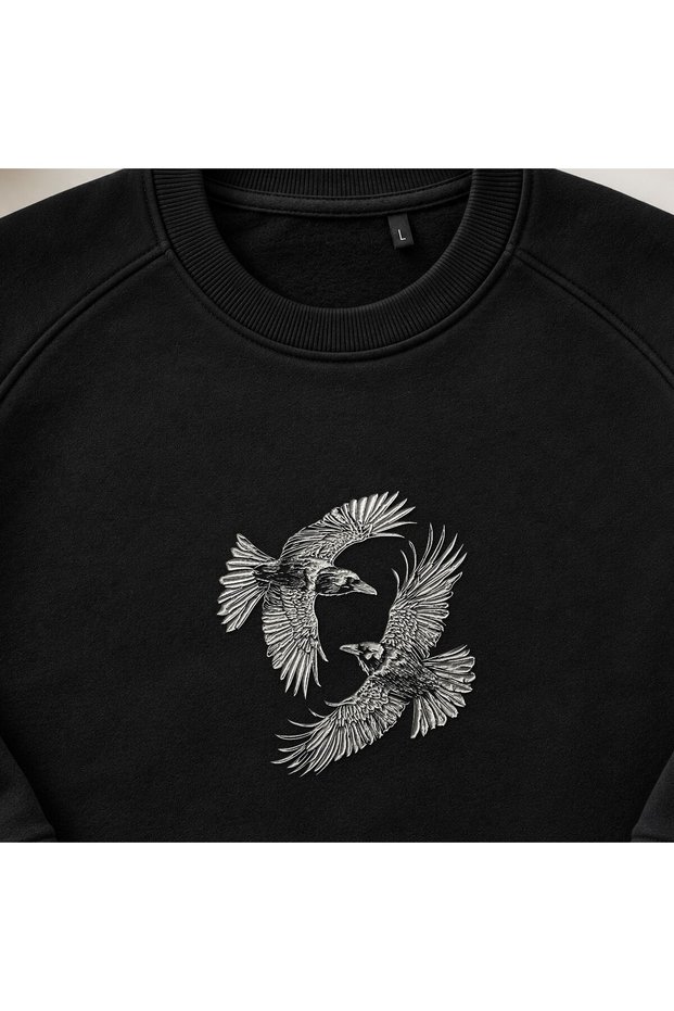 Yin Yang Ravens Embroidered Crew Neck Sweatshirt Unisex
