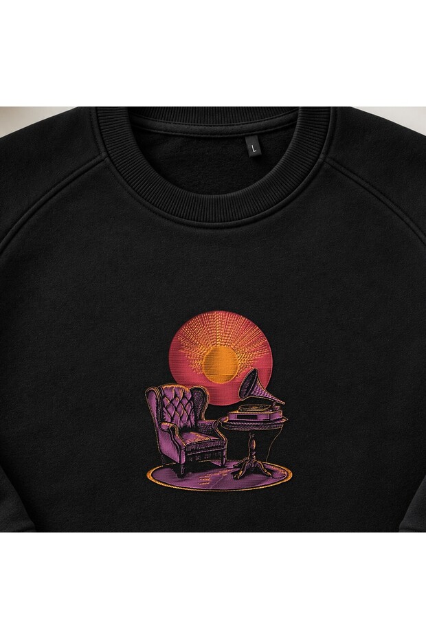 Vintage Armchair and Gramophone Embroidered Crew Neck Sweatshirt Unisex