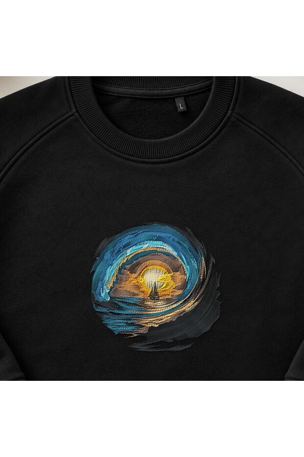 Sunset Ocean Sailing Embroidered Crew Neck Sweatshirt Unisex