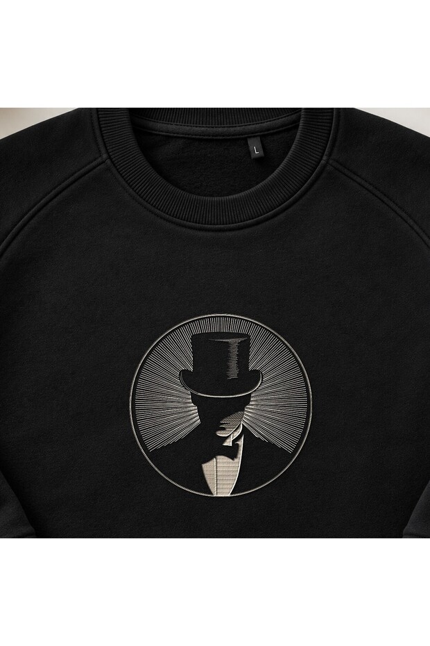 Mysterious Gentleman Gothic Silhouette Embroidered Crew Neck Sweatshirt Unisex