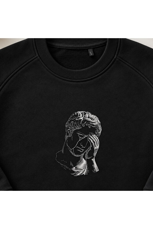 Sad Classic Sculpture Embroidered Crew Neck Sweatshirt Unisex
