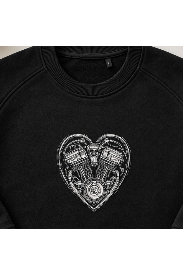 Heart Shaped V-Twin Engine Embroidered Crew Neck Sweatshirt Unisex