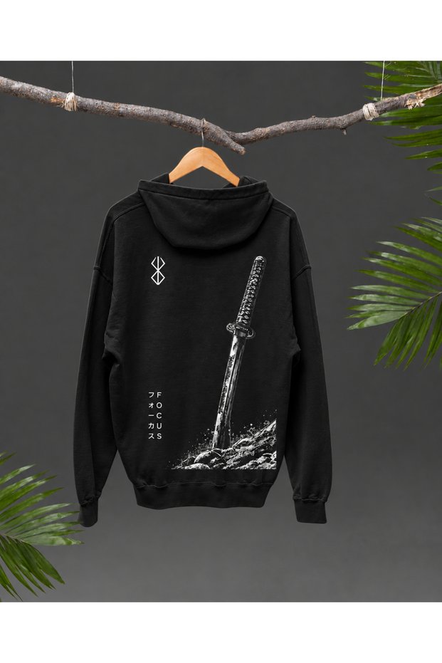 Guts Anime Printed Oversize Hooded Sweatshirt Unisex Black White