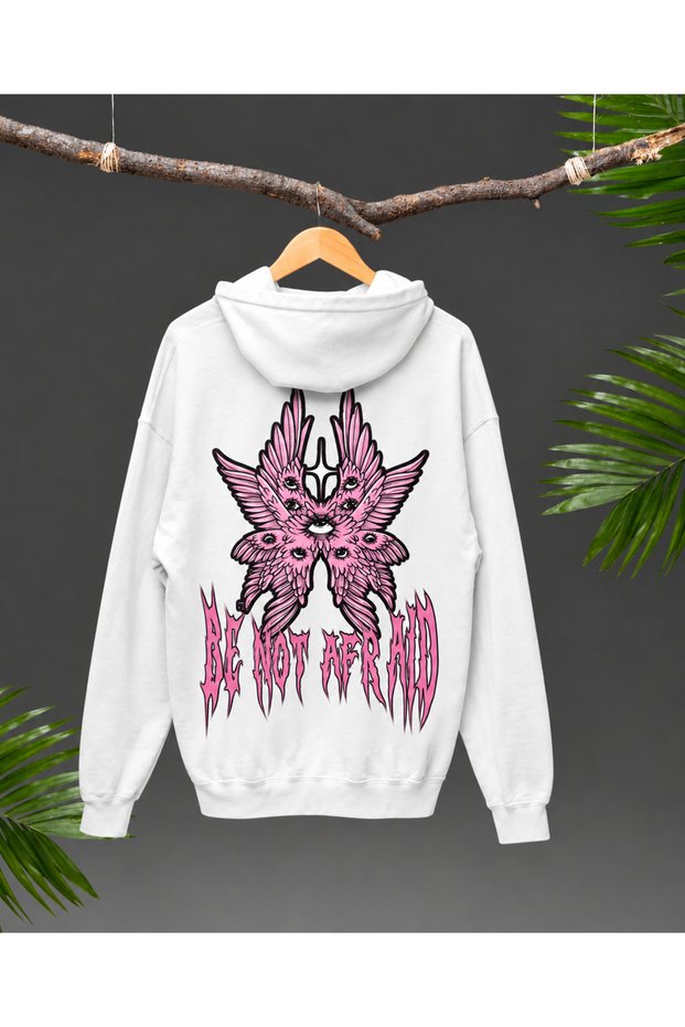 Be Not Afraid Anime Inspired Oversize Hoodie Pink Winged Graphic Print