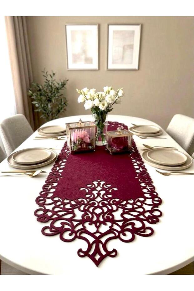 Burgundy Suede Fabric Runner 40X140 cm Table Length - Modern Design