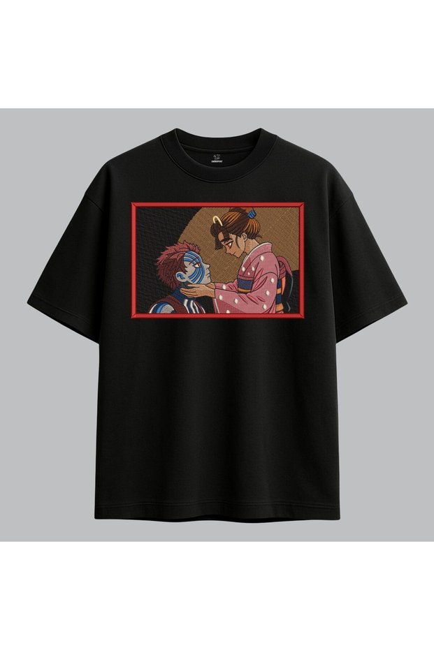 Akaza and Koyuki Demon Slayer Anime Embroidered T-Shirt Unisex 100% Cotton