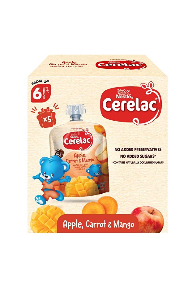 Cerelac Apple, Carrot, & Mango Puree Baby Food from 6 Months Value Pack 5 x 90 g