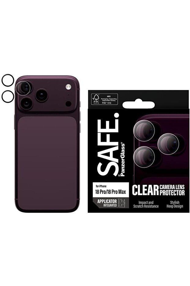 SAFE by PanzerGlass iPhone 18 Pro/Pro Max HOOPS Camera Lens Protectors | Individual Tempered Glass Rings, Scratch & Shock Protection, Aluminum Frames, Integrated Applicator, Easy Install - Clear