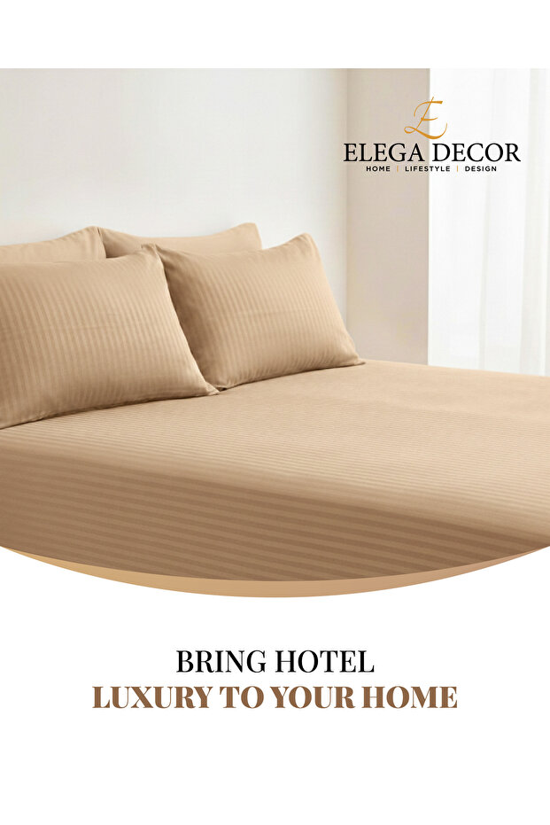 210TC Cotton Satin Queen Stripes Bed Sheet Set 3PC | Soft Breathable Satin Flat Sheet 229x256 cm | 2 pillowcase 50x75 cm | OEKO-TEX & ECAS Certified