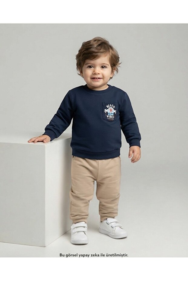 Baby Boy 1-2-3-4 Years Seasonal Thin Cotton Compact Top and Bottom Tracksuit Set, Back Printed