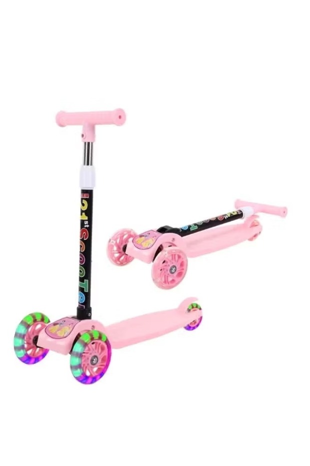 Foldable 3-Wheel Kids Scooter with Pink Flashing Wheels – Lightweight Children's Scooter
