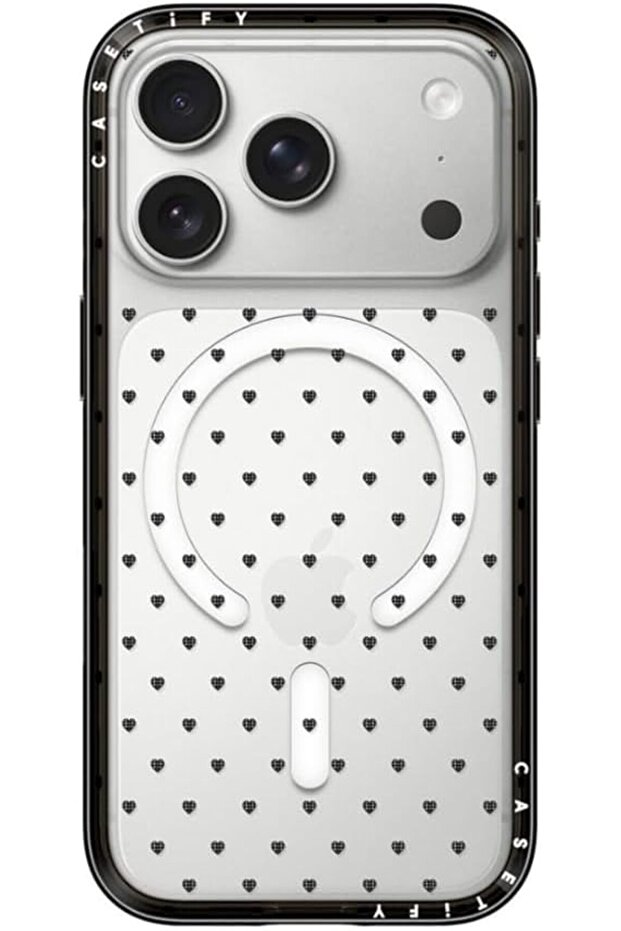iPhone 18 Pro Compact Case | MagSafe Compatible, 4-Ft Drop Protection, 2x Military Grade, Slim Lightweight Case, Raised Bezel & Camera Ring, Charm-Ready - Black Frame/Polka Hearts