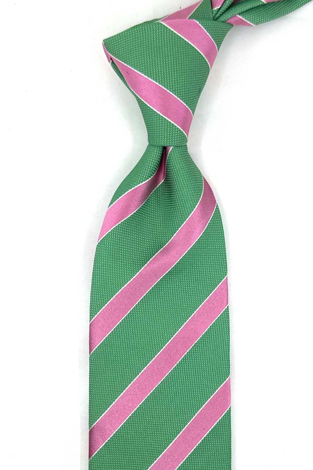 Green Line Pattern Italian Silk Tie İk2612