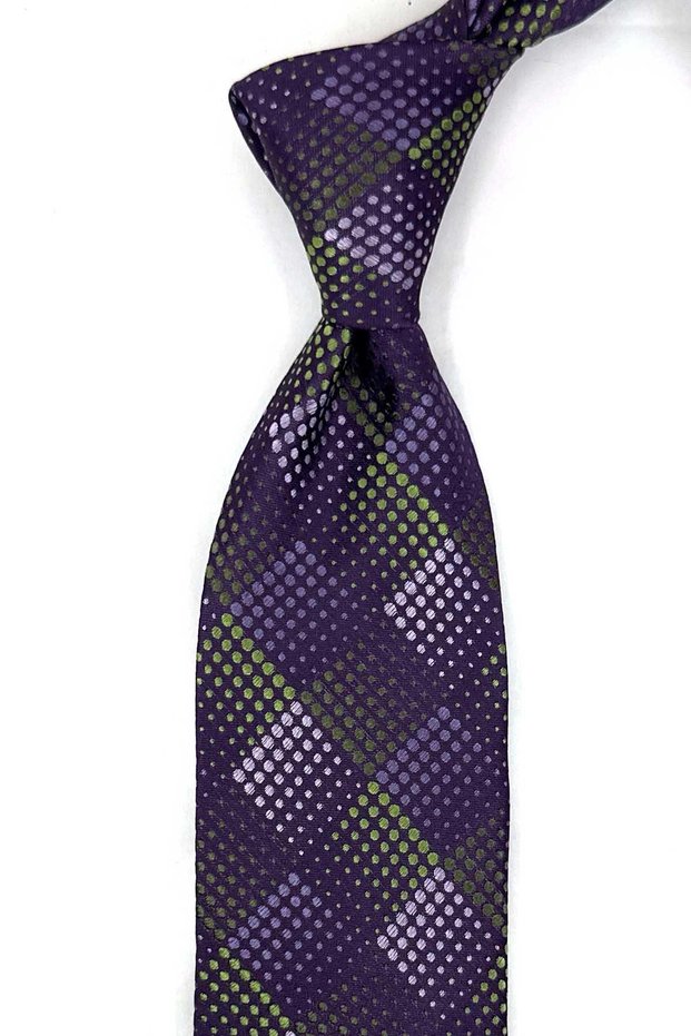 Plum Motif Pattern Italian Silk Tie İk2638