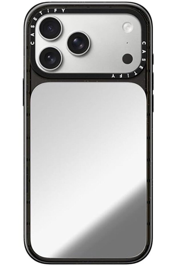 iPhone 18 Pro Max Impact Canvas Mirror Case | MagSafe Compatible, Reflective Mirror Back, Protective Phone Case, Raised Screen & Camera Edges, Charm-Ready - Silver/Glossy Black