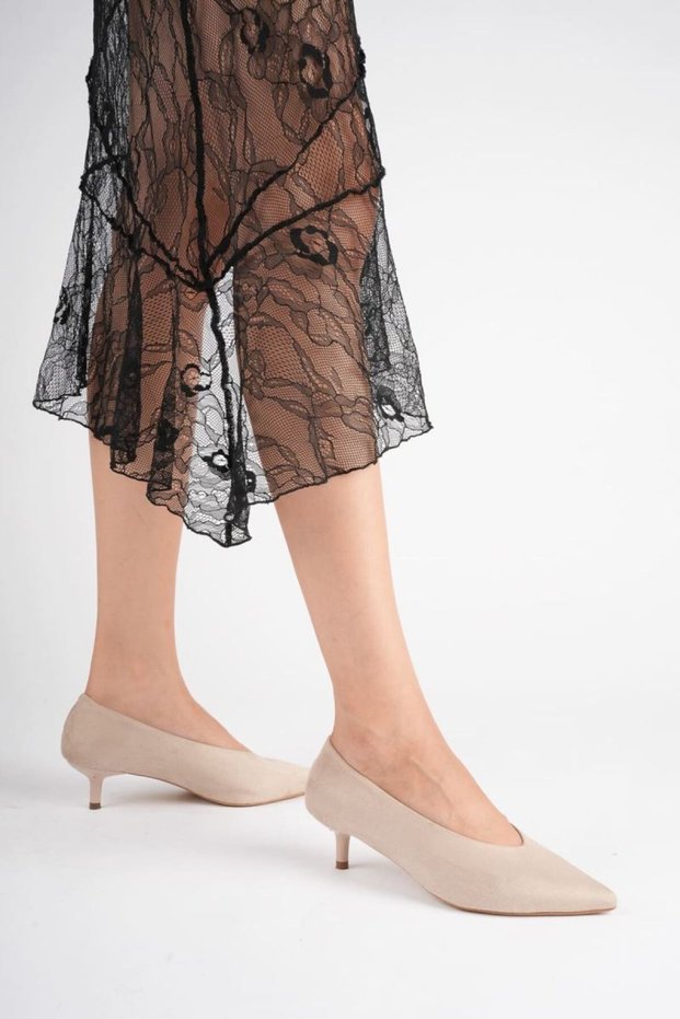 Women's Beige Suede 4 cm Thin Heeled Stiletto Tr05Ms02G