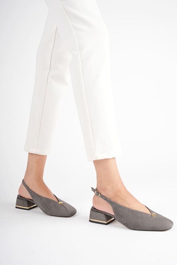Women's Gray Suede 4 cm Thick Heeled Shoes Tr05Ms01H