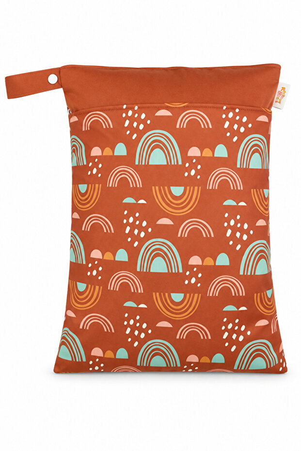 Rainbow Print Wet Clothes Bag with Two Zippers and Snap Loop, Swimwear & Gym Clothing Storage, 30 × 40 cm, Orange, 1 Piece
