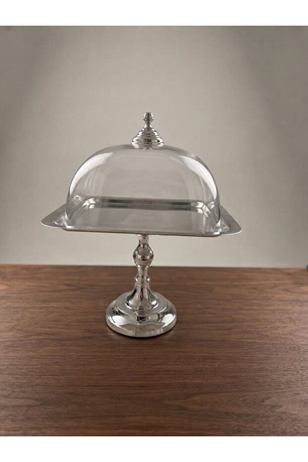 Luxury Optical Glass Covered High-Legged Nickel Cake Pan