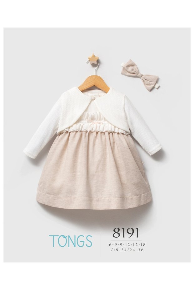 Baby Girl Hairband Dress Bolero Set Beige