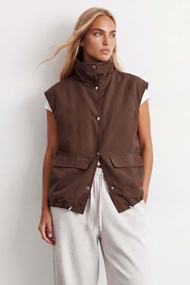 Women's Brown Oversize Trench Coat Vest Alc-X15621