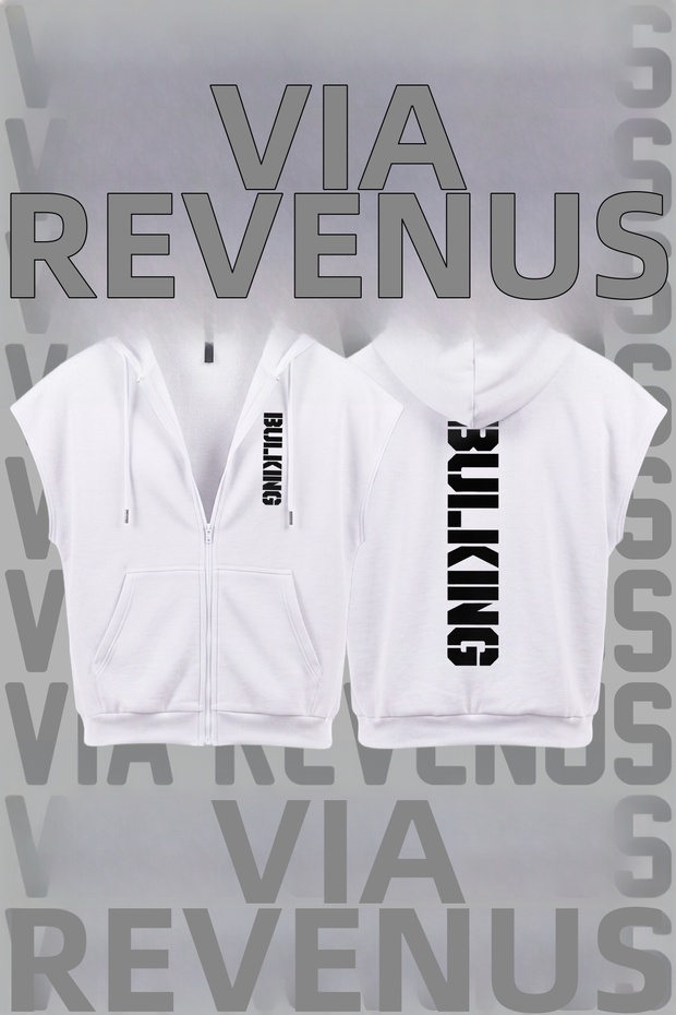 Buking Printed Sleeveless Zippered Hooded Sweatshirt Wide Fit 3 Thread Threaded Sports Vest