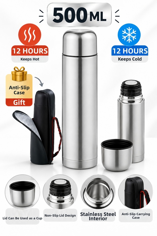 Luxury Thermos 500 ml Stainless Steel Thermos Hot and Cold Beverage Thermos with Case