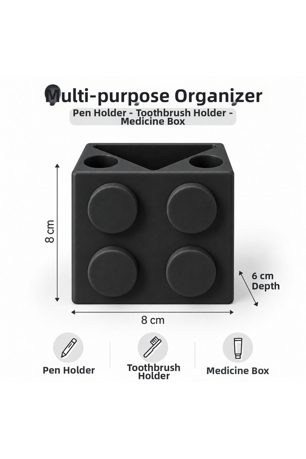 Lego Designed 3-Compartment Children's Toothbrush Holder and Desktop Pen Holder Organizer - Black
