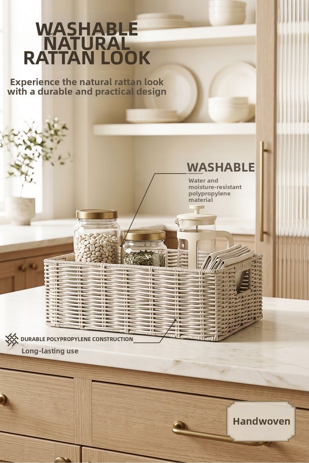 Washable Gray Pp Rattan Closet Laundry Children's Room Toy Organizer Storage Basket Organizer 39X29X13